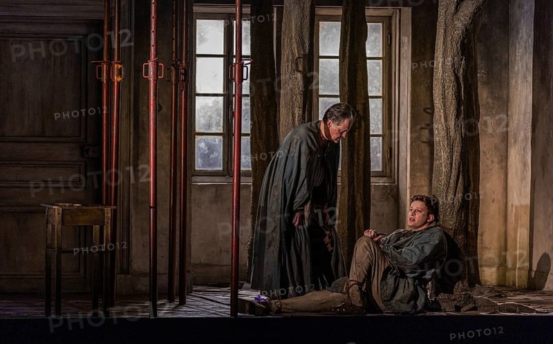 BERLIN, Germany - January 2024: Written on Skin - Opera in three parts by George Benjamin in a production by Katie Mitchell. Text by Martin Crimp after the anonymous Occitan text Guillem de Cabestanh - Le cœur mangé from the 13th century World premiere on 7 July 2012 at the Grand Théâtre de Provence in Aix-en-Provence. Media rehearsal on 23 January 2024 at the Deutsche Oper in Berlin Performers: Protector: Mark Stone Agnès: Georgia Jarman First Angel / The Boy: Aryeh Nussbaum Cohen Second Angel / Marie: Anna Werle Third Angel / John: Chance Jonas-O'Toole, Berlin