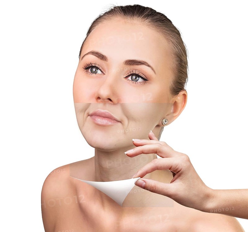 Old and young woman, isolated on white, before and after retouch, beauty treatment, skin care concept