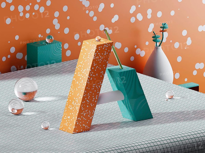 3d render of letter A contemporary composition. ABC alphabet object . High quality 3d illustration