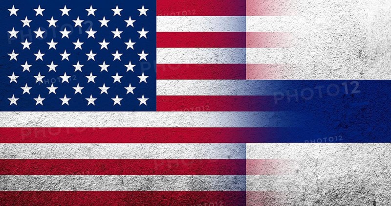 United States of America (USA) national flag with National flag of Finland . Grunge background