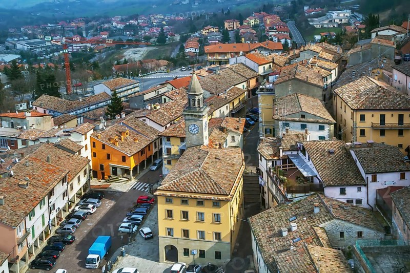 View of San Marino city with piazza Grande from above