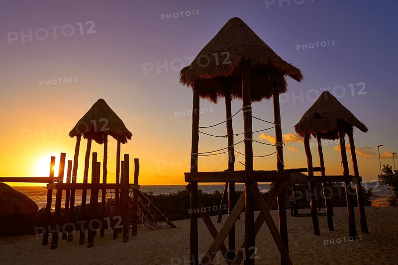 Cancun sunrise at Delfines Beach at Hotel Zone of Mexico