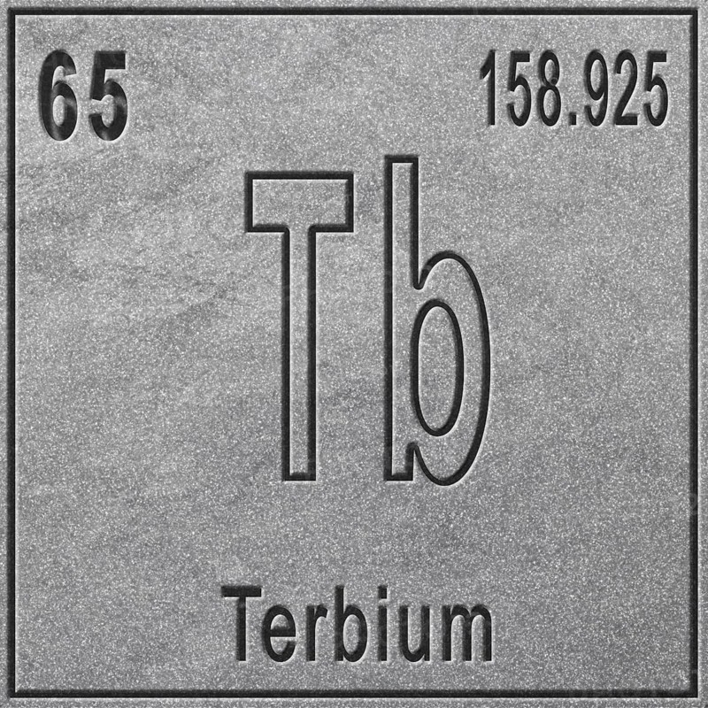 Terbium chemical element, Sign with atomic number and atomic weight, Periodic Table Element, silver background