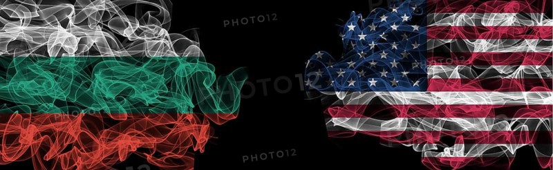 Flags of Bulgaria and USA on Black background, Bulgaria vs USA Smoke Flags