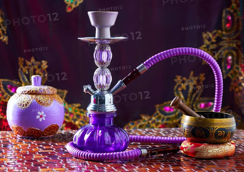 Hookah shisha smoke and singing bowl tibetan