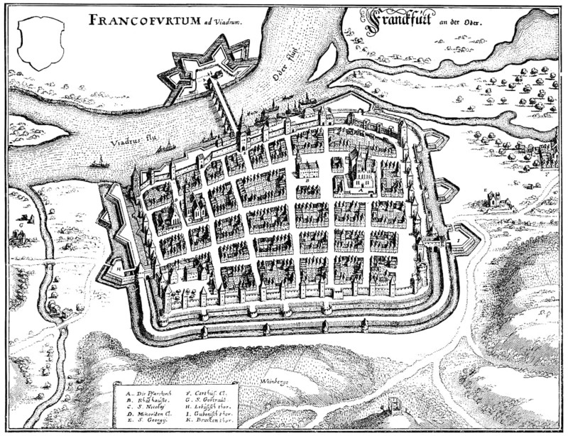 Panoramic view of Frankfurt / Oder, 17th Century, Germany, Europe, Historische Zeichnung, Stadtansicht von Frankfurt an der Oder, 17. Jahrhundert, Europe