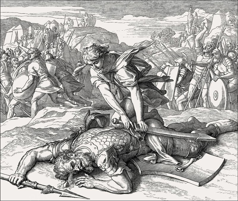David killing the enemy champion Goliath, Old Testament, by Julius Schnorr von Carolsfeld