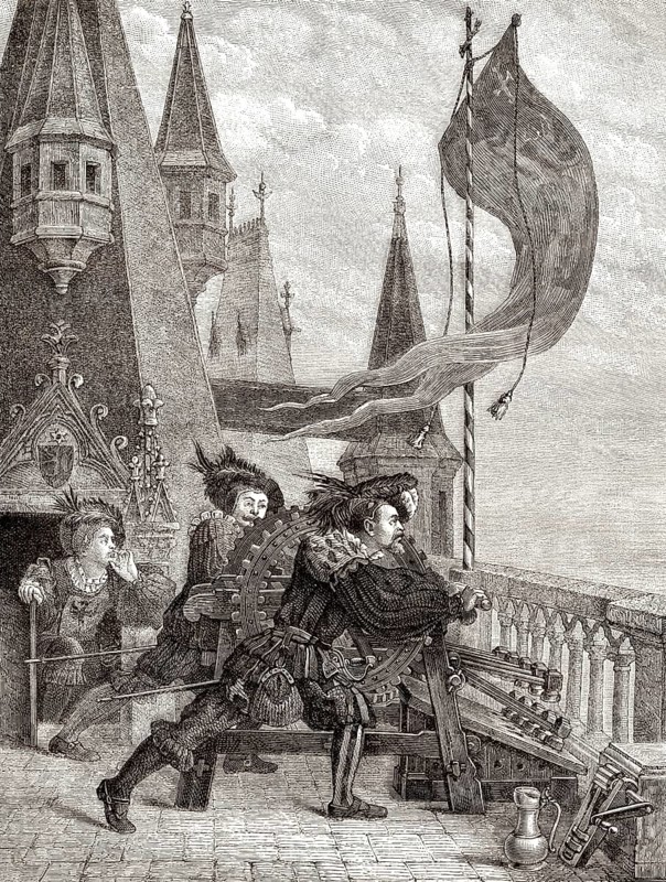 Lärmen mit Ratschen, traditioneller katholischer Osterbrauch, Nürnberger Burg, Bayern, Deutschland, Europa, 19.