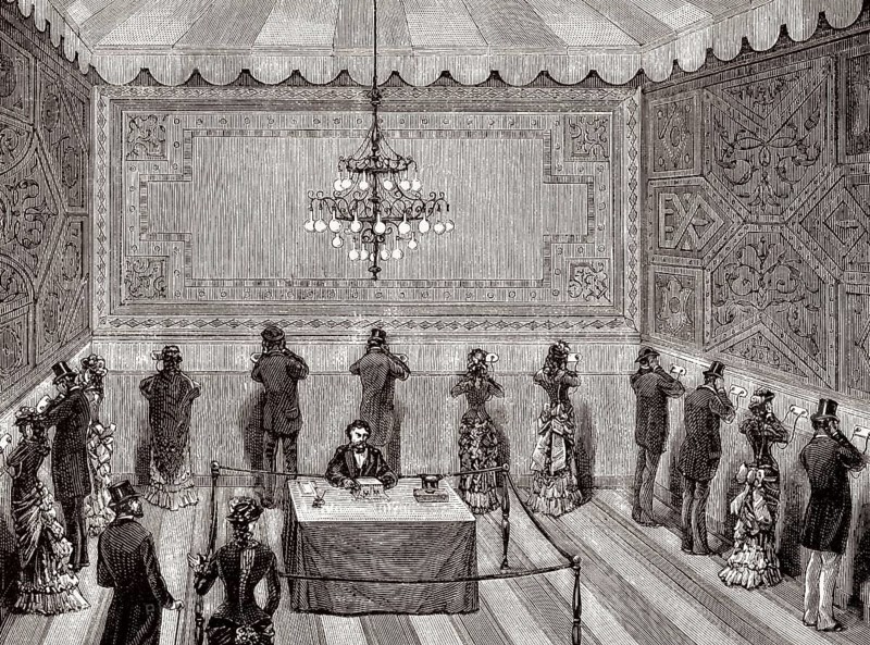 Das Théâtrophone, ein telefonisches Übertragungssystem, das von Clément Ader auf der Weltausstellung 1881 in Paris vorgestellt wurde