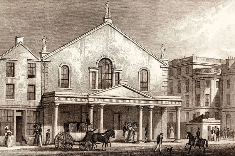 The old Theatre Royal on Princes Street in 1829, Edinburgh, Scotland, 19th century, from Modern Athens by Th. H. Shepherd