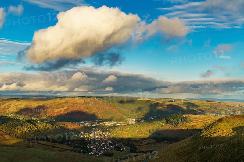 View from the A4061 road over Treorchy in Rhondda Cynon Taf, Mid Glamorgan, Wales, UK