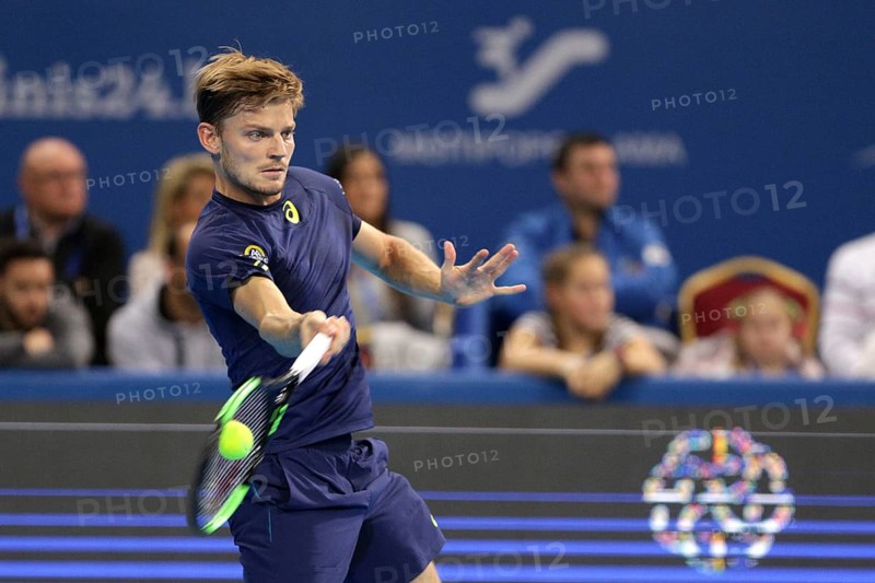 Sofia, Bulgaria - February 11, 2017: David Goffin from Belgium (pictured) plays against Roberto Bautista Agut from Spain during a match from Sofia Open 2017 tennis tournament