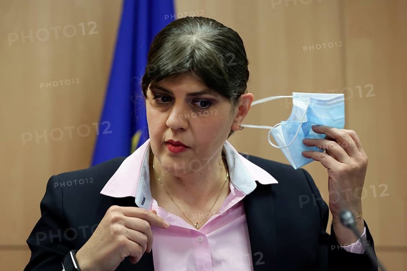 Sofia, Bulgaria: 11 June, 2021: European Union's Chief Prosecutor Laura Kovesi removes her face mask before a press conference, Sofia, Bulgaria, Europe