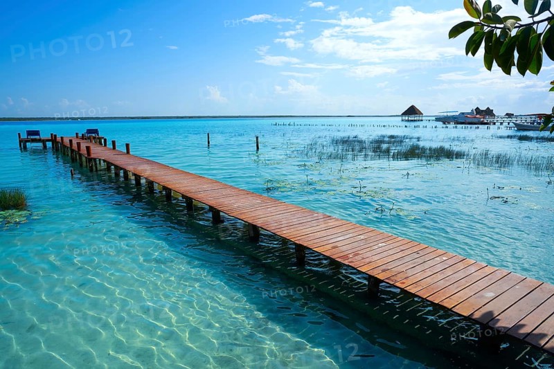Laguna de Bacalar Lagoon pier in Mayan Mexico at Quintana roo