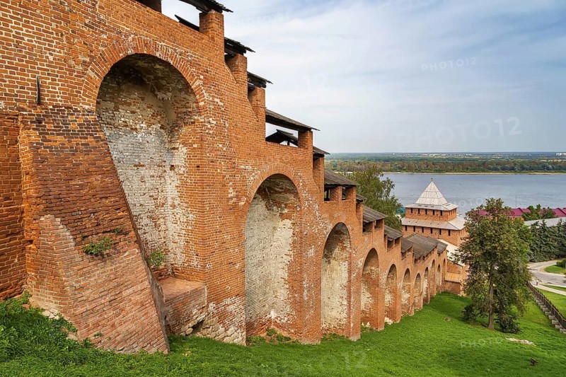 Wall and tower in Nizhny Novgorod Kremlin, Russia, Europe