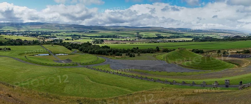A panorama view of the Sun Amphitheatre and the North-South Line in the Crawick Multiverse in Dumfries and Galloway