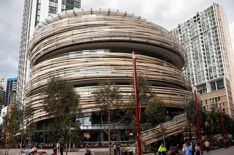 23.09.2019, Sydney, New South Wales, Australia, The Exchange, also known as The Hive, is a new municipal building in Darling Square designed by Japanese architect Kengo Kuma and Associates, Oceania