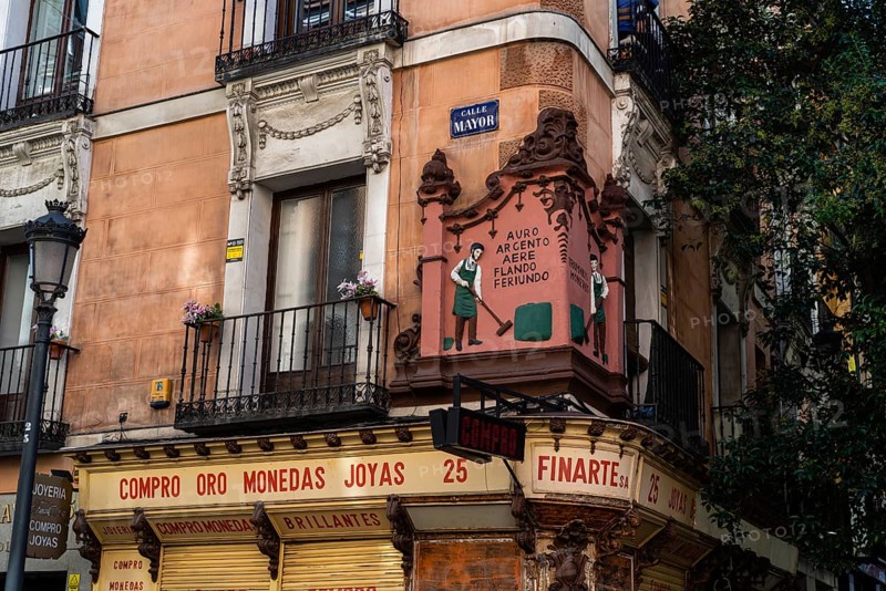 Madrid, Spain, October 11, 2020: Store window of a gold, coin and antique jewelry store, Europe
