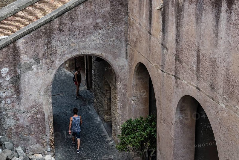 Rome, Italy, August 19, 2016: Tourists in Castel Sant Angelo. The Mausoleum of Hadrian, usually known as Castel Sant'Angelo is a towering cylindrical building in Rome, Europe