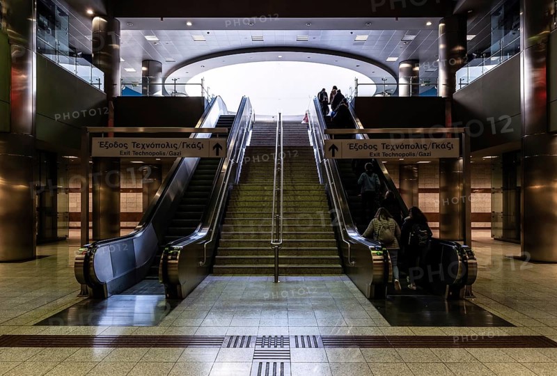 Athens Old Town, Attica, Greece, 12 28 2019 Entrance hall, gates and stairs of the Kerameikos metro station, Europe