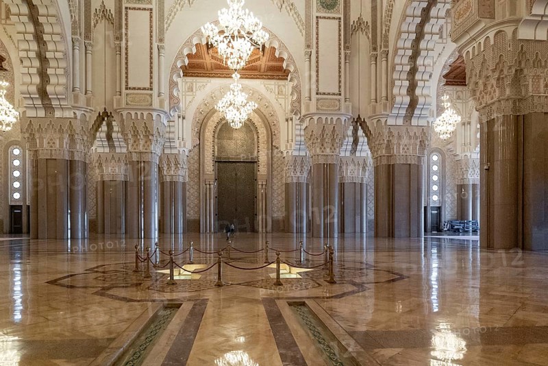 Casablanca, Morocco, 29 March, 2024: view of the west portal and central hall of the Hassan II Mosque in downtown Casablanca, Africa