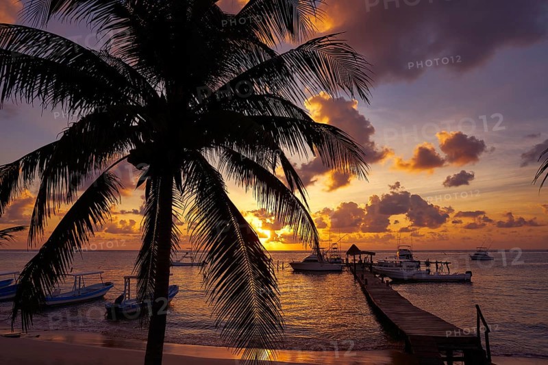 Puerto Morelos sunset beach in Riviera Maya of Mayan Mexico