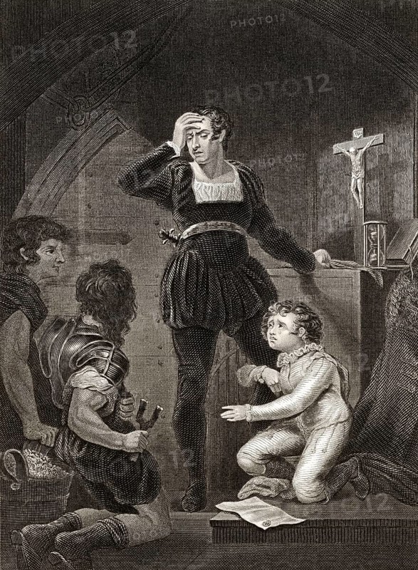 Prinz Arthur, Herzog der Bretagne, und Hubert de Burgh, Szene aus "Das Leben und der Tod von König Johann", einem Historienspiel von William Shakespeare