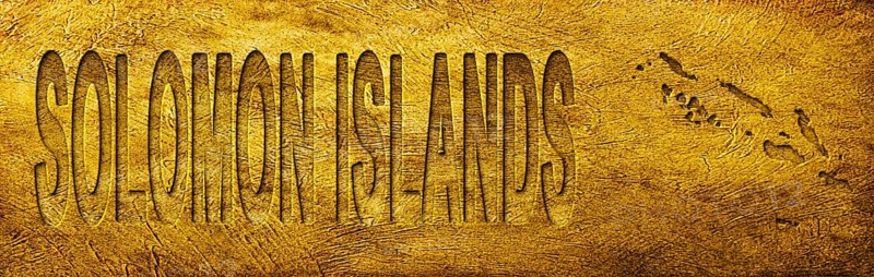Solomon Islands Map and Text on Grunge Gold Texture