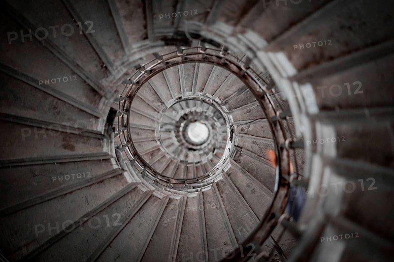 Swirling spiral staircase. Shooting Location: UK, London