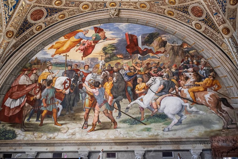 Meeting of Pope Leo the Great with Attila Fresco executed in 1513-1514, Musei Vaticani, State of the Vatican City, Roma, Lazio, Italia
