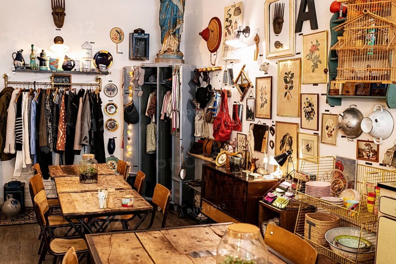 Boutique and restaurant, Rita Brocante et Cantine, Restaurant and junk shop, Le Panier, neighbourhood, Marseille, France, Europe