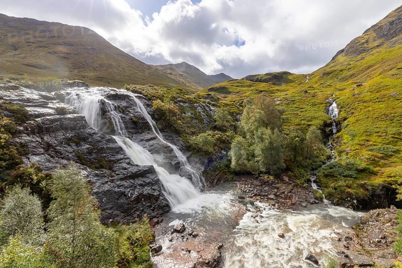 Waterfalls, The Meeting of Three Waters, Glencoe, Highlands, Scotland, Great Britain