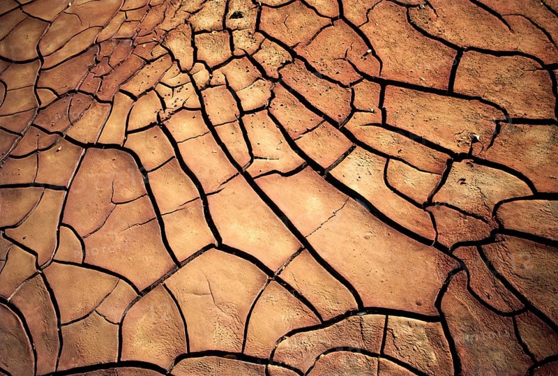 Brown sludge, cracked on earth, drought