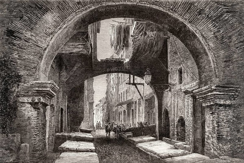 Old fish market, Porticus Octaviae, Portico of Octavia, Rome, Italy, 19th Century, Europe