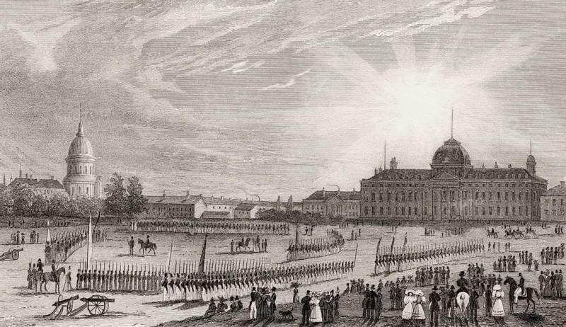 Champ de Mars, the École Militaire, Paris, antique steel engraved print, 1831