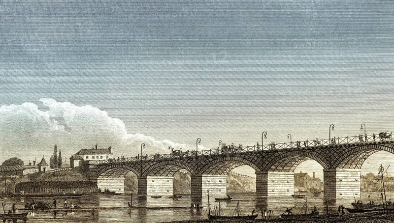 Pont d'Austerlitz, Paris, antique steel engraved print, 1831