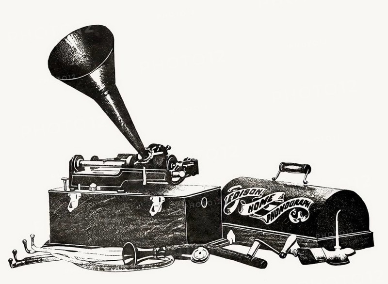 Historical illustration, 19th Century, Home Phonograph, by Thomas Alva Edison, 1901