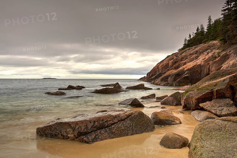 View of the rocky cliff shore line at Acadia National Park. Maine, New England, USA - HDR Image