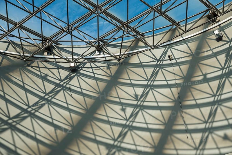 Athens Old Town, Attica, Greece, 12 28 2019 Abstract view of glass, concrete lines and shadows on the ceiling of the Kerameikos metro hall, Europe