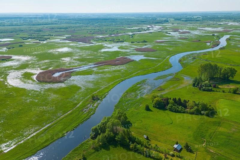 Biebrza National Park, photo with drone, wetland, river, Poland, Europe
