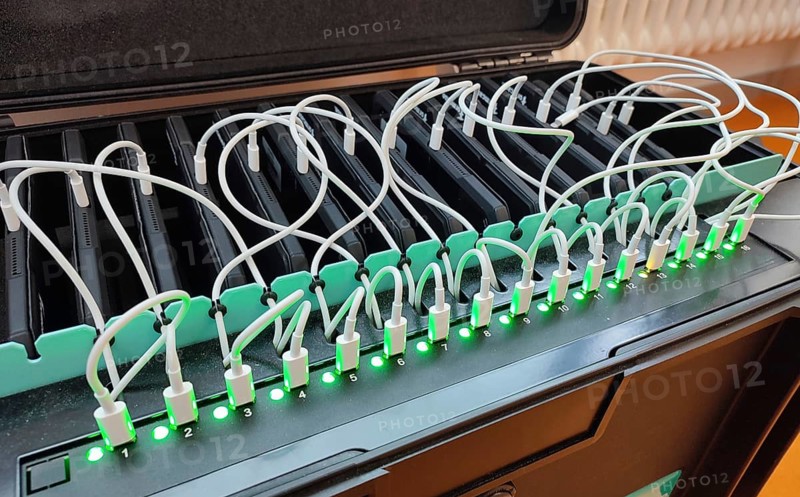 Multiple charger with wired connections and illuminated lights