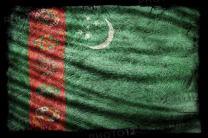 Turkmenistan Flag, Grunge Texture Background