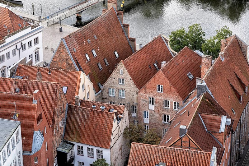 Old town in the hanseatic city of Lübeck in Germany with historic buildings