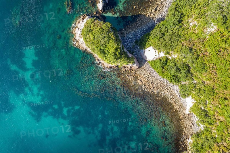 An aerial view of Hahei Beach New Zealand