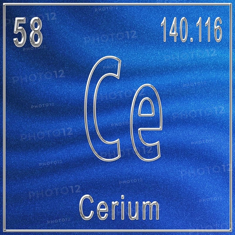 Cerium chemical element, Sign with atomic number and atomic weight, Periodic Table Element