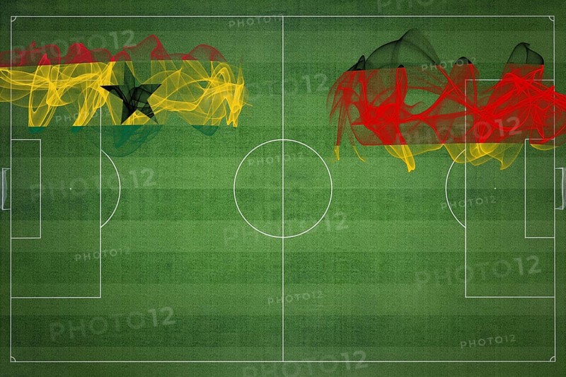 Ghana vs Germany Soccer Match, national colors, national flags, soccer field, football game, Competition concept, Copy space