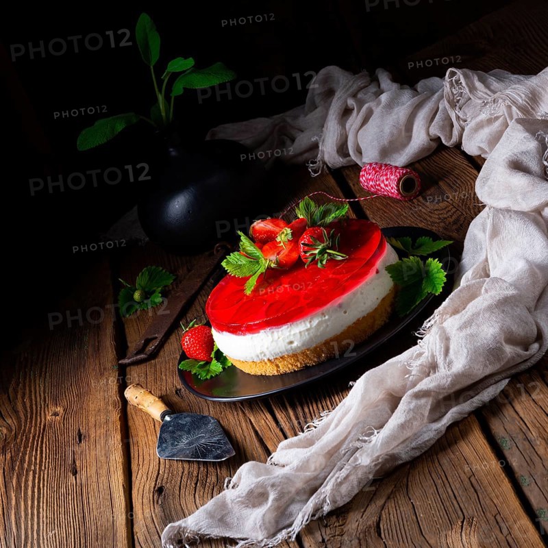 Delicious quark cream cake with strawberries