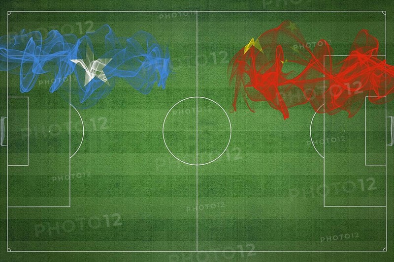 Somalia vs China Soccer Match, national colors, national flags, soccer field, football game, Competition concept, Copy space