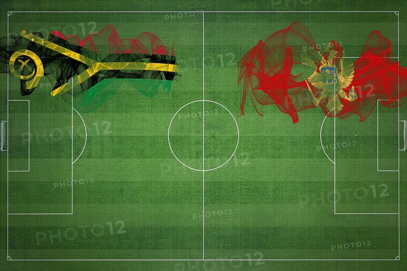 Vanuatu vs Montenegro Soccer Match, national colors, national flags, soccer field, football game, Competition concept, Copy space