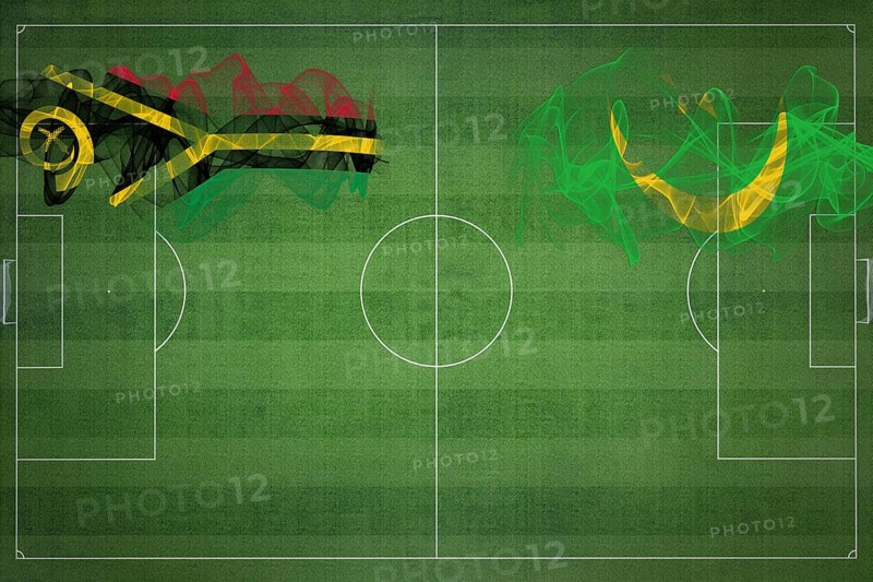 Vanuatu vs Mauritania Soccer Match, national colors, national flags, soccer field, football game, Competition concept, Copy space